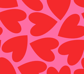 Y2k seamless pattern with hearts. Retro abstract groovy background. Pink funky vector wallpaper for Valentine day. Girly lovely design.