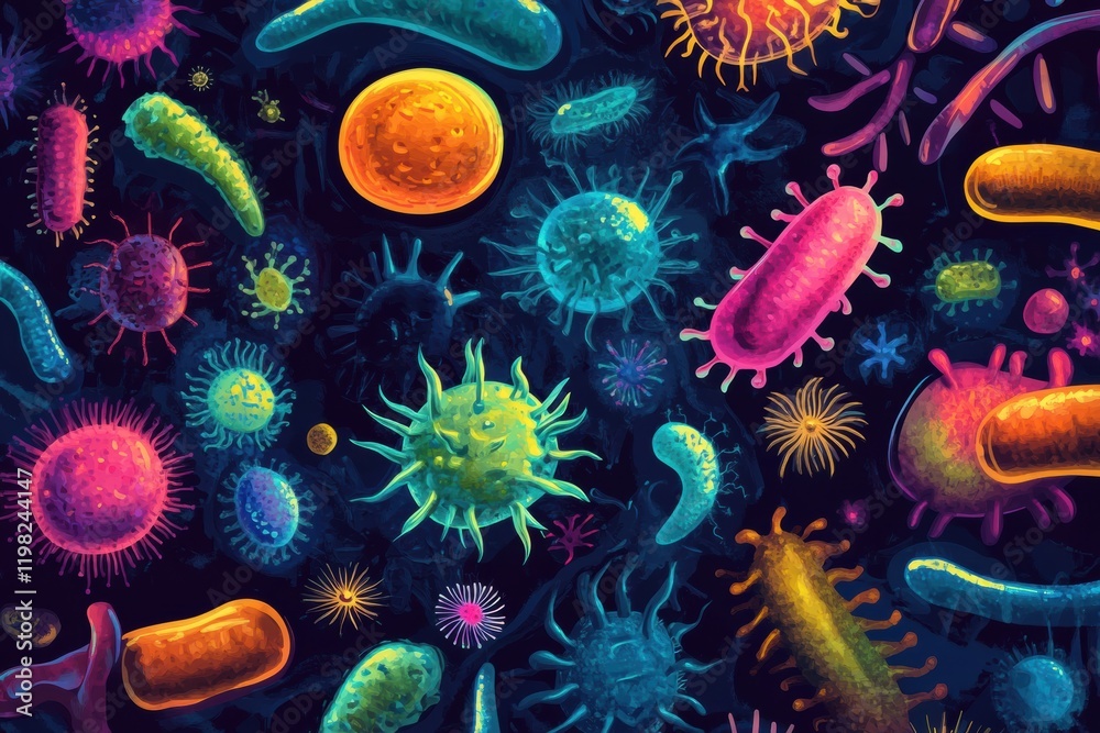 Leinwandbilder colorful array of bacteria and microbes in a vibrant microscopic world showcasing diversity and comp