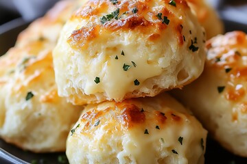 Golden Cheesy Biscuits with Fresh Herbs on a Rustic Plate : Generative AI