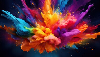 Vibrant Paint Splash Explosion Amidst Air Backdrop A Spectacular Display of Colors and Textures