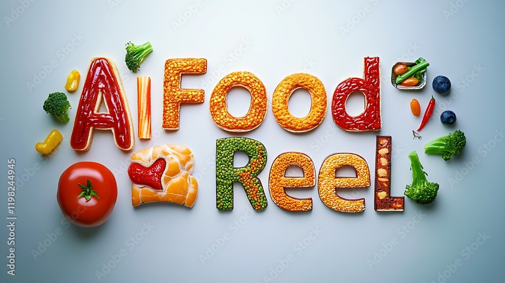 Poster colorful typography featuring ai and food concept with fresh produce elements : generative ai