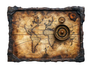 Old World Map with Compass in Realistic Adventurous Setting