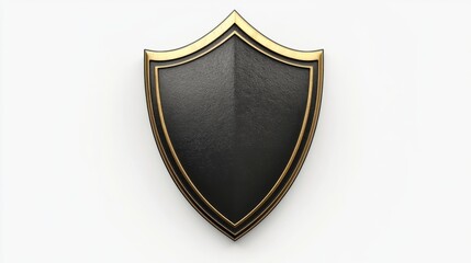 An elegant black shield design with a gold trim. This image symbolizes protection and strength. Ideal for various creative projects. Generative AI