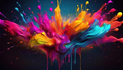 Vibrant Neon Art Splatter A Colorful Kaleidoscope of Paint Explosion in an Abstract Urban Setting