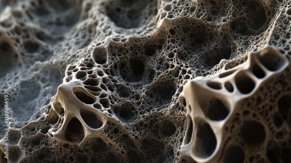Poster dense layer of microbes showcasing intricate structures under magnification in a natural environment