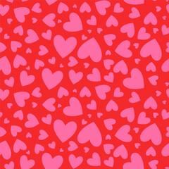 Love heart romantic background. Vector red and pink love pattern. Valentines day seamless trendy background