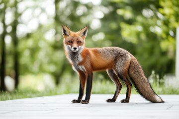 Obraz premium Close-up of a red fox standing gracefully in a lush meadow during a sunny day