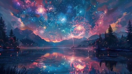 A_stunning_digital_painting_of_colorful_fireworks