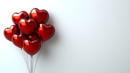 Red Heart Shaped Balloons Float Against White Background