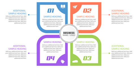 Square infographics template design with curve edges, business infographics in square design