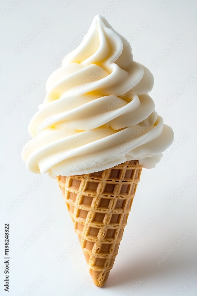 Aufkleber Smooth Vanilla Soft Serve Ice Cream in Waffle Cone Isolated : Generative AI