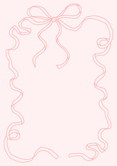Hand-drawn vector beautiful girly ribbon frame with pink bow for valentines, posters, and wedding invitations. Cute decorative border
