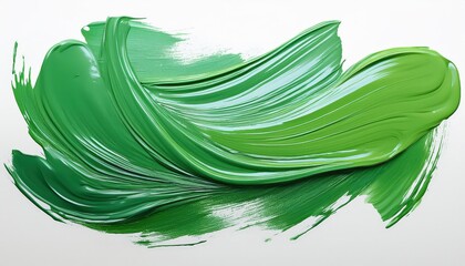 Vibrant Oil Painting Closeup of Green Brush Strokes against a White or Transparent Backdrop,...