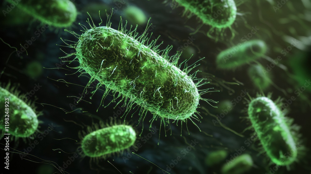 Aufkleber 3d render showcasing detailed microbes in vibrant green colors against a dark background. generative