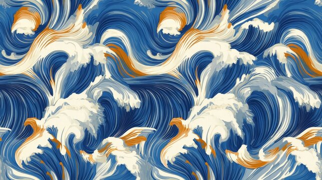 Retro Barkcloth-inspired Design seamless pattern texture tile, vintage abstract art, ocean wave, seamless  