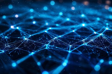 Obraz premium Beautiful abstract wave technology digital network background with blue light digital effect corporate concept