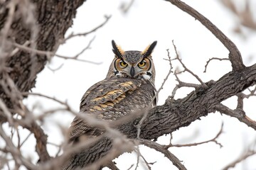 Obraz premium Great Horned Owl Isolated on White Background.