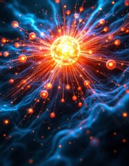 Obraz premium Abstract Depiction of Higgs Boson Interaction with Particles in a Luminous Matrix