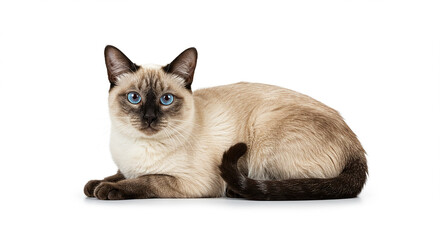Adorable Siamese Cat Blue Eyes Fluffy Pet Studio Shot