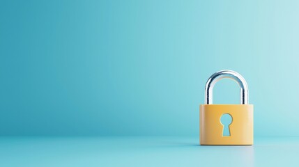 Fototapeta premium Bright Yellow Padlock on Blue Background