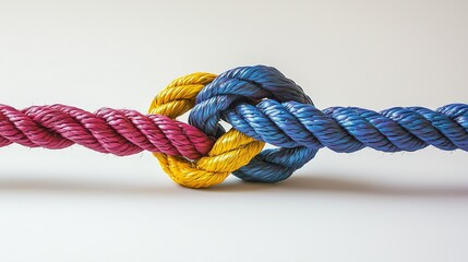 Agreement and cooperation symbolized by two ropes intertwining representing trust and unity in challenging situations