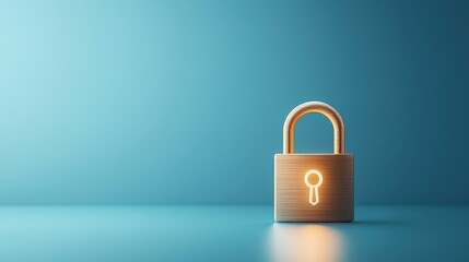 Fototapeta premium Modern Wooden Lock on Blue Background