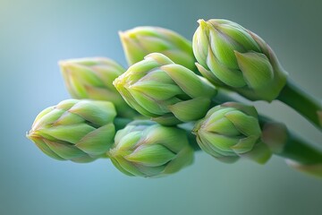 Obraz premium Close-up of vibrant green flower buds, showcasing delicate details and textures.
