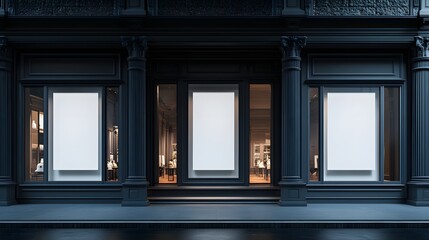 Elegant Dark Storefront Displaying Blank Signage