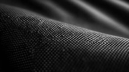 Close-up of black fabric texture with waves and subtle light reflection.