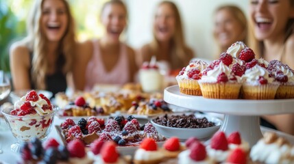 Dessert table with cupcake and berry at joyful party celebration
