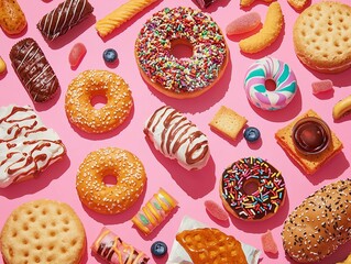 Ultra-processed food illustrated with high-fat sugar-laden snacks emphasizing health risks and artificial additives