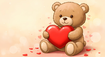 Valentine's day theme illustration background wallpaper cute teddy bear holding a heart love