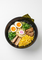 Delicious Ramen Bowl Noodles Egg Pork Corn Seaweed