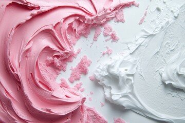 Colorful Swirls of Pink and White Creamy Frosting on a Smooth Surface for Culinary Creations and Baking Inspirations