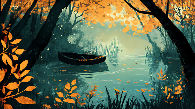 Dorp onder water. Goldenbark. Illustration