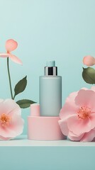 Pastel Pink Flowers Frame Beauty Product Bottle