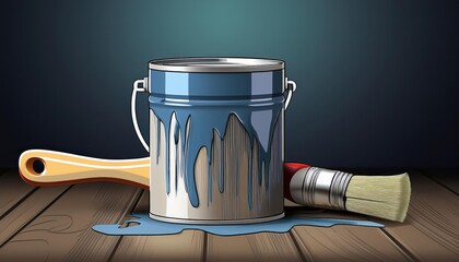 Vibrant Paint Can and Brush Arrangement A Study of Artistic Textures and Colors on a Rustic Surface
