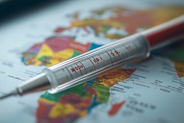 Global Vaccination Syringe on world map