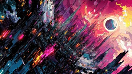 Obraz premium Futuristic Cityscape Underneath a Pink Alien Sky