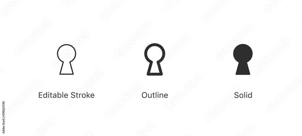 Aufkleber Key hole icon, Door keyhole icons button. editable stroke outline style for app user interface and web vector elements
