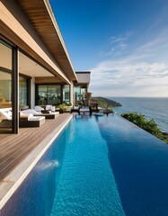 Fototapeta premium Luxury oceanfront villa with infinity pool.