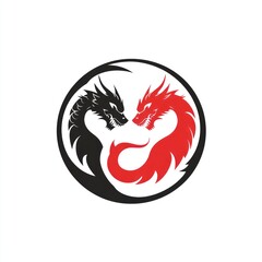 Black and red dragons in yin-yang pattern for emblem, icon, or symbol use