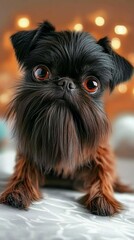 Cute little funny puppy, small Belgian dog breed Brussels Griffon