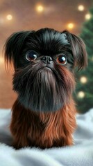 Cute little funny black puppy, Belgian Griffon dog