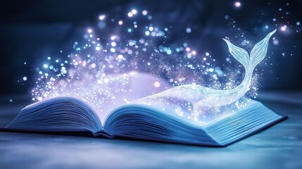Fototapeta premium Magic book with magic lights and a mermaid