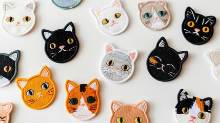 Pattern background with embroidered appliques in the form of cute cats