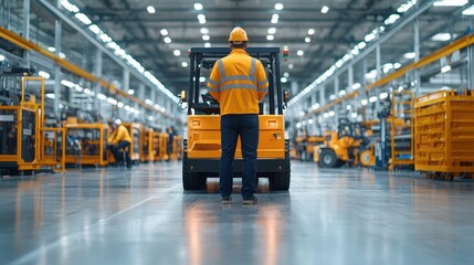 Warehouse Worker Operating Forklift in Industrial Setting