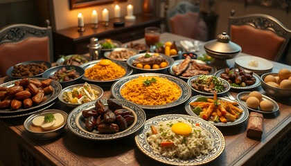 A Delightful Spread of Authentic Cuisine Showcasing a Lavish Feast with Various Dishes and Delicacies