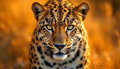 Obraz premium Majestic Leopard Portrait: Golden Hour in the Wild