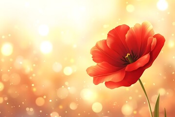 Obraz premium Single Red Tulip Blossom in Golden Bokeh Light